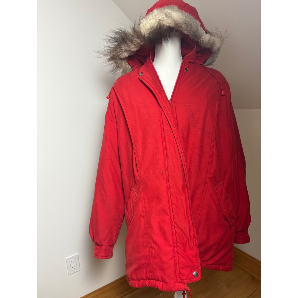 Bromley Red Down Parka Hooded Faux Fur Trim Winter Coat Large